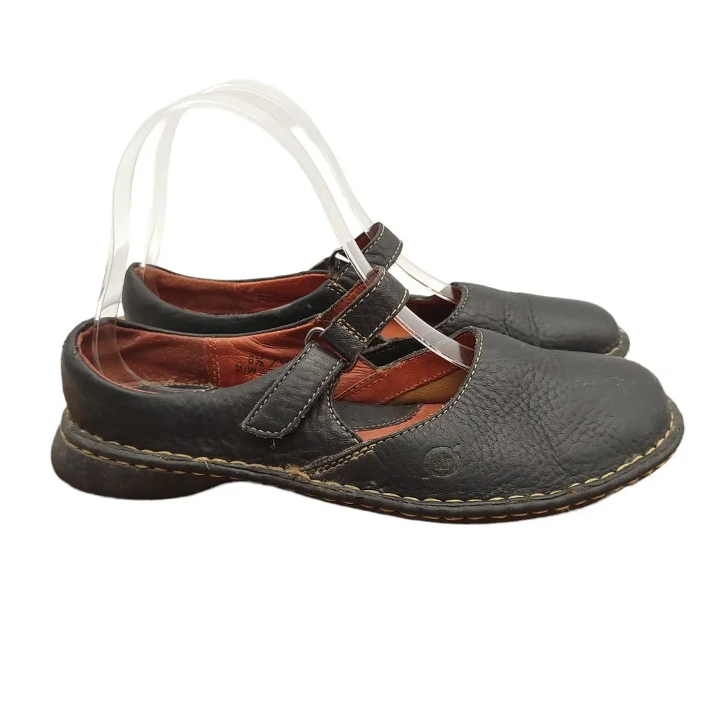 Born Mary Jane Shoes Womens 6.5 Flats Comfort Black Leather Work Wear